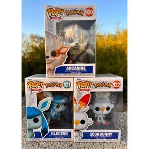 Funko Pop Games: Pokemon - Scorbunny (#922) - Glaceon (#921) - Arcanine (#920)